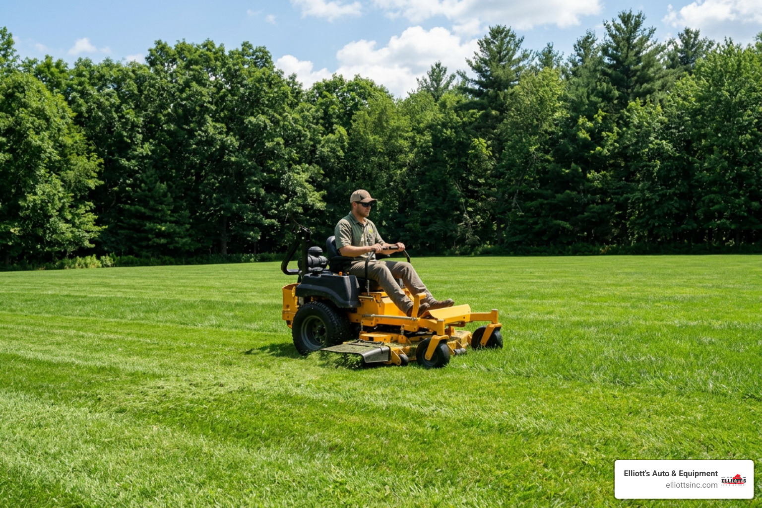 Hustler FasTrak Z mower cutting lush green grass